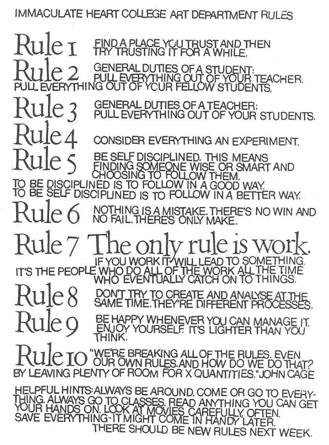 Sister Corita: Immaculate Heart College Art Department Rules